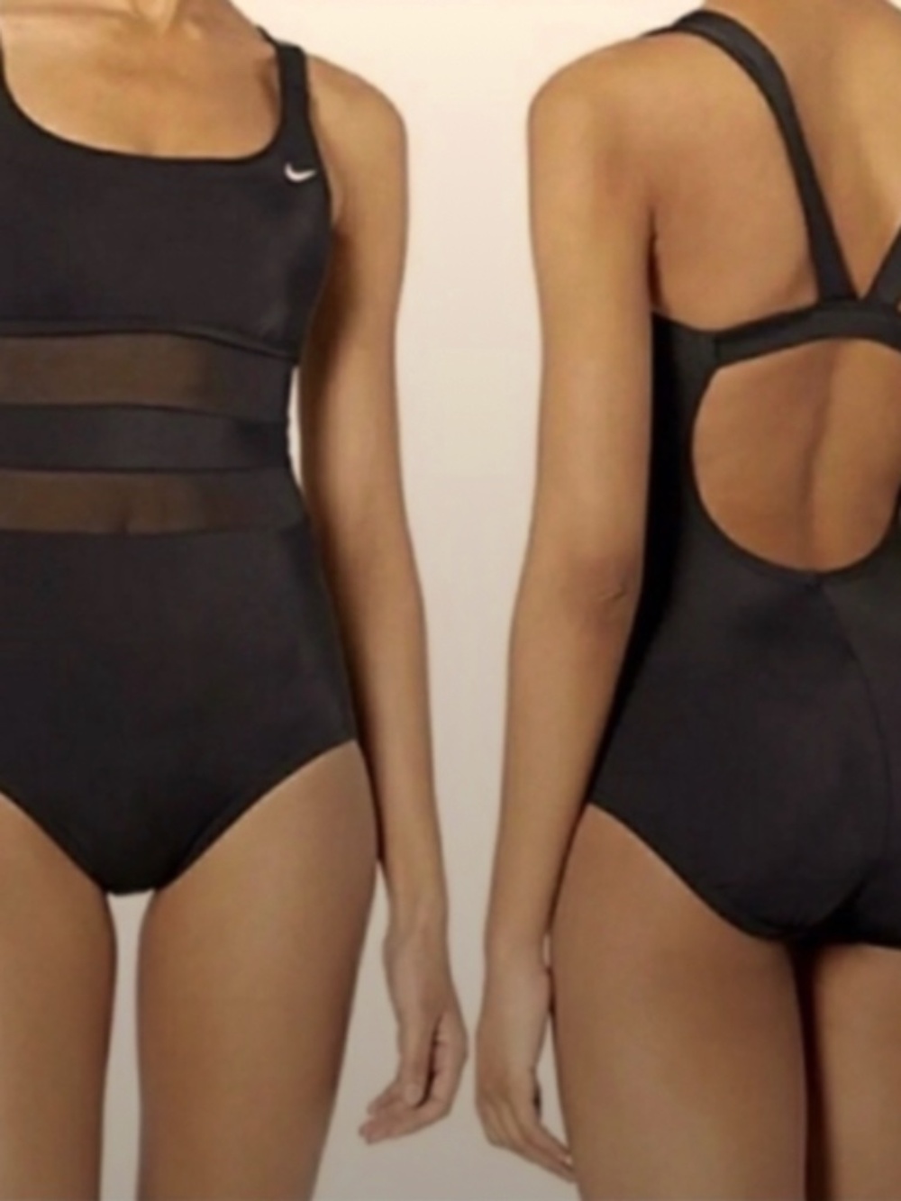 Nike Black Mesh Swimsuit One Piece Large Women Swoosh NESS9365